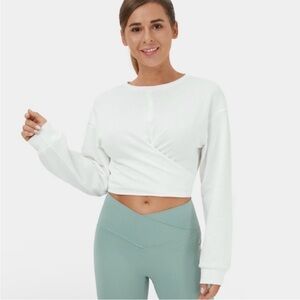 Halara Dropped Shoulder Tie Back Cropped Sweatshirt | Size: M | White
